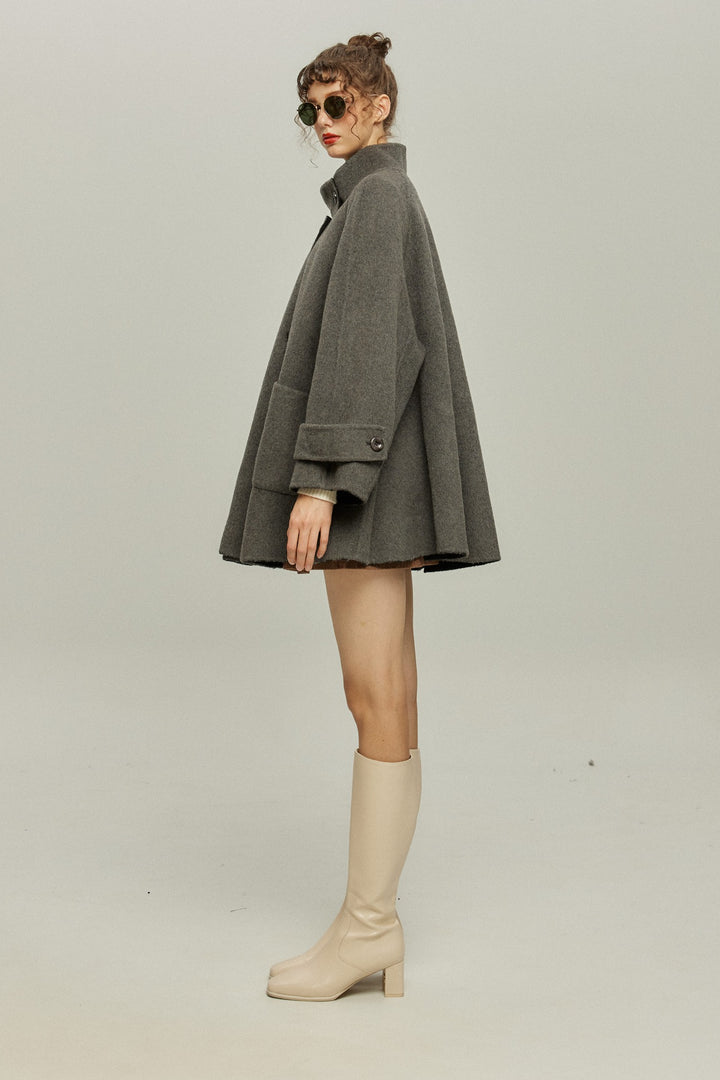 《Are you eating frozen food again? 》2way collar wool blend coat-Gray