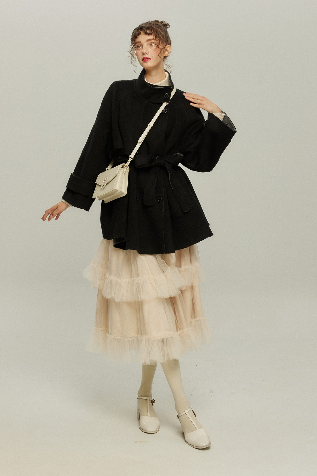 《Are you eating frozen food again? 》2way collar wool blend coat-Gray