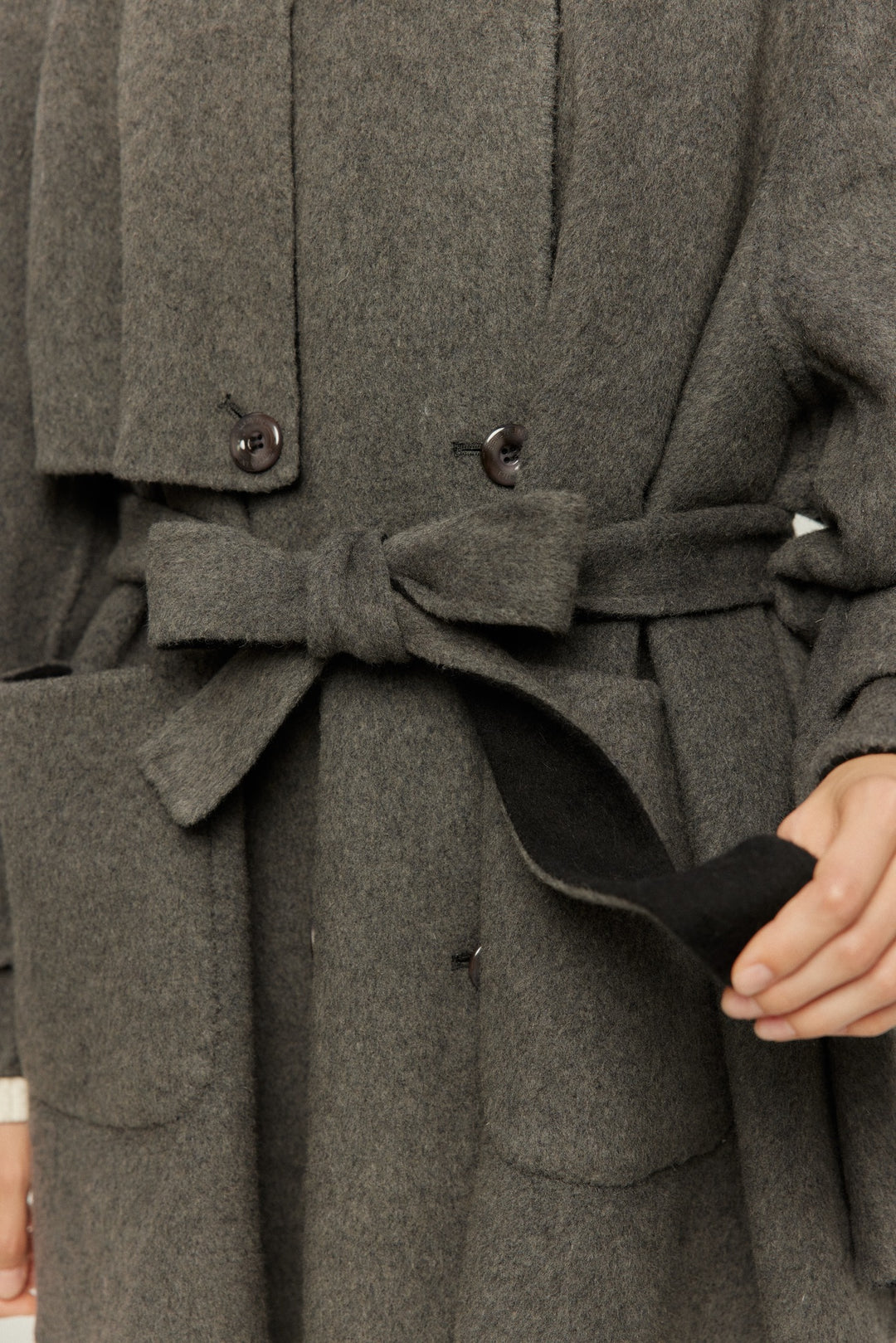 《Are you eating frozen food again? 》2way collar wool blend coat-Gray