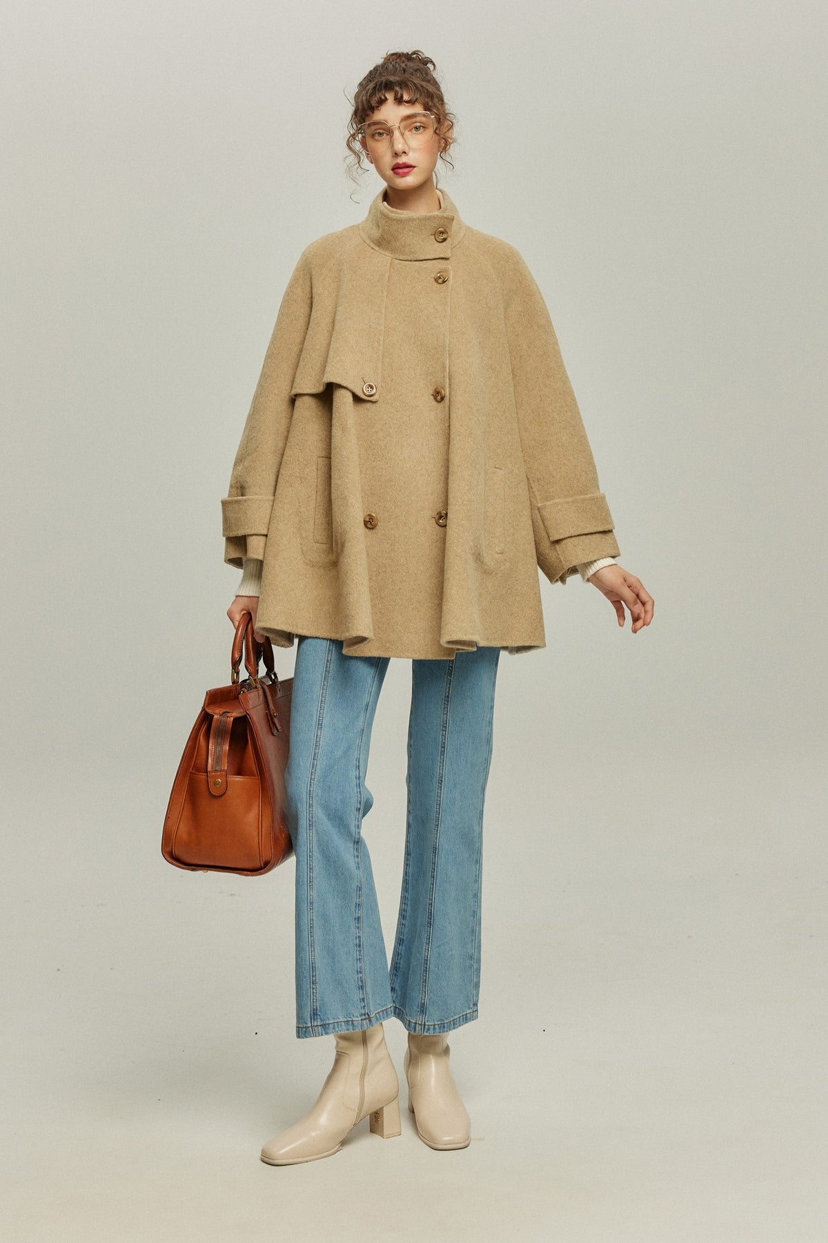 《또 냉동식품을 먹어?》 칼라 2way 울 블렌드 코트-Beige