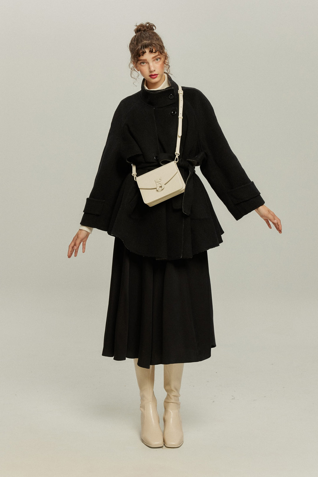 《Are you eating frozen food again? 》2way collar wool blend coat-Gray