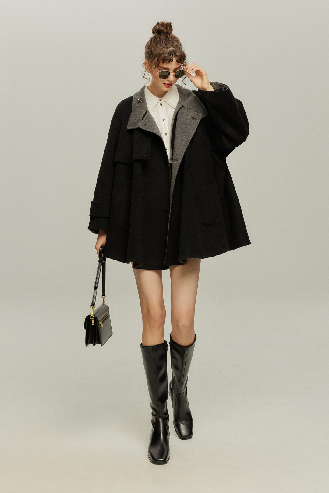 《Are you eating frozen food again? 》2way collar wool blend coat-Gray