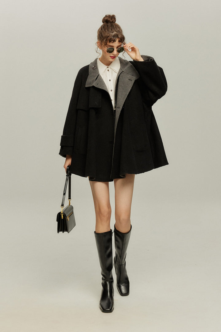 《Are you eating frozen food again? 》2way collar wool blend coat-Gray