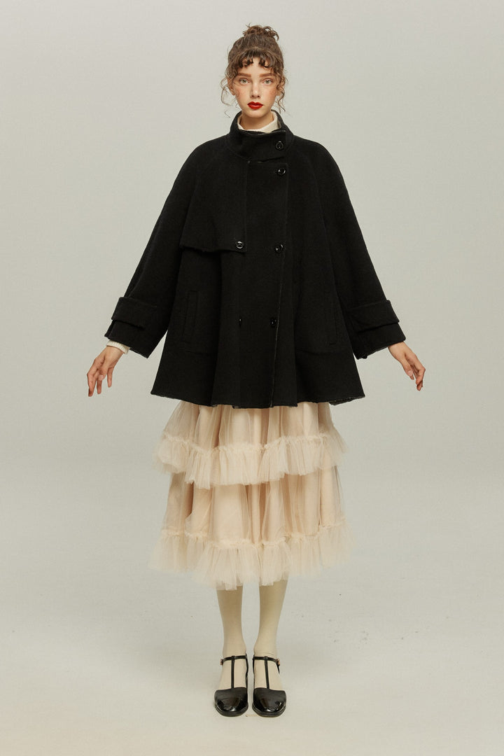 《Are you eating frozen food again? 》2way collar wool blend coat-Gray