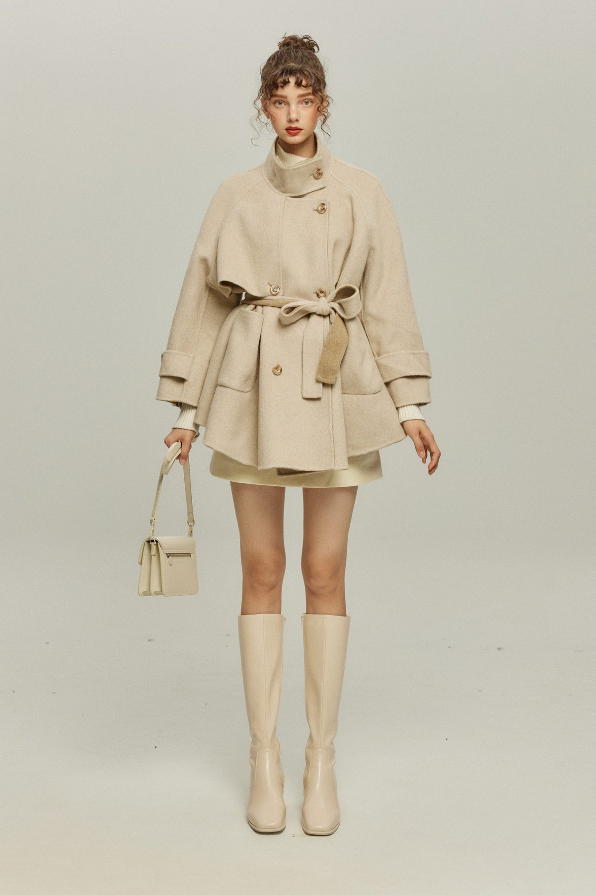 《또 냉동식품을 먹어?》 칼라 2way 울 블렌드 코트-Beige