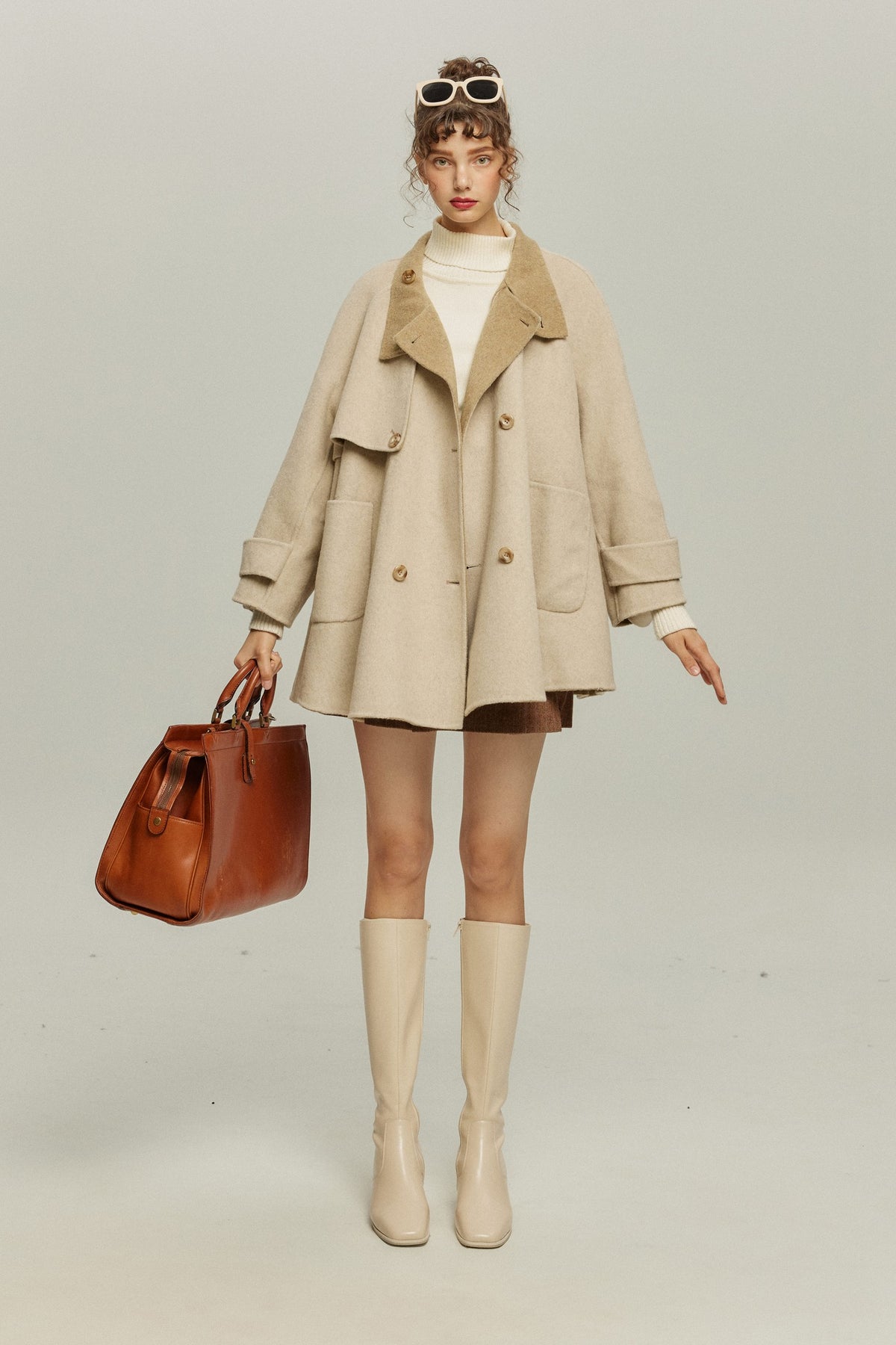 《또 냉동식품을 먹어?》 칼라 2way 울 블렌드 코트-Beige
