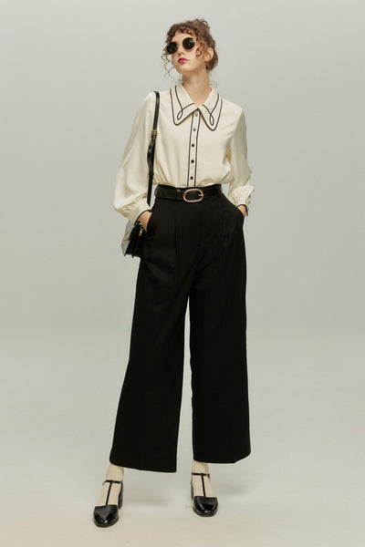 《Facial pack with cucumbers》High waisted flare pants