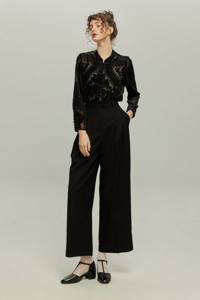 《Facial pack with cucumbers》High waisted flare pants