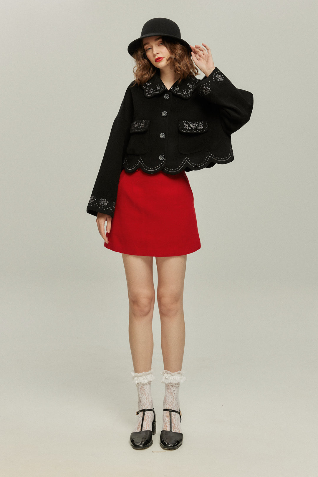 [I became a butterfly] Scallop design coat-Black
