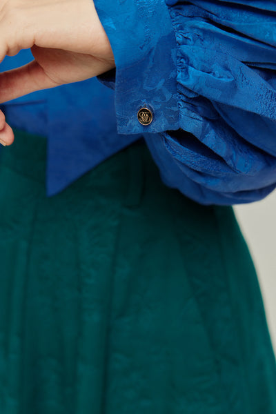 《ソファーにワックスする日》バルーンスリーブリボンタイトップス-Blue