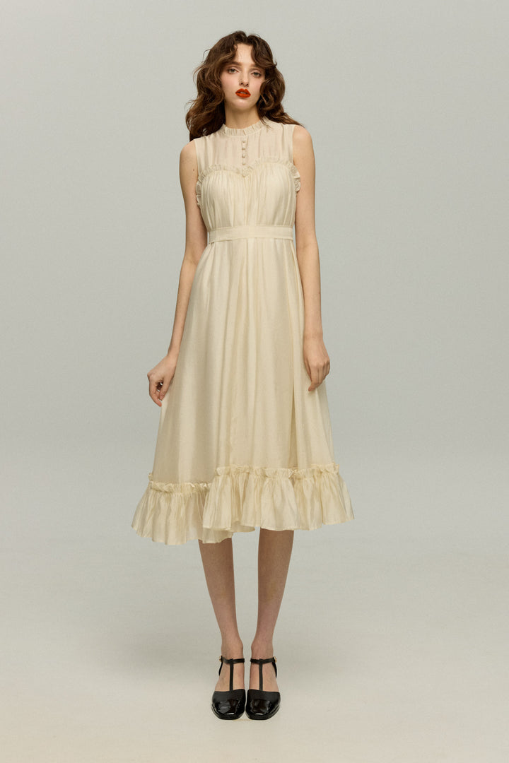 《キラキラ輝く湖面に》ラッフルトリムドレス-White
