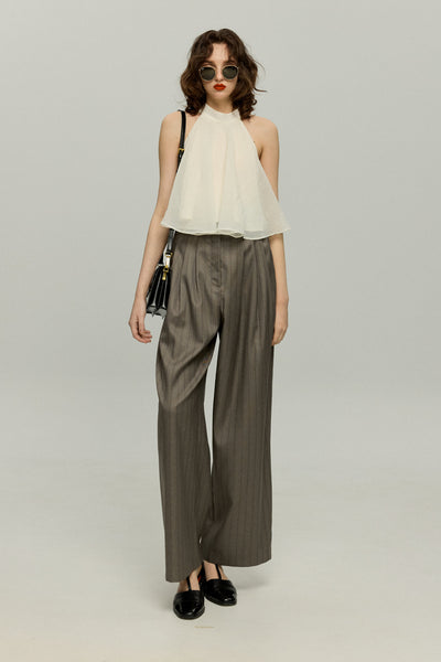 《Can you get me a drink too? 》High waist striped pants-Gray