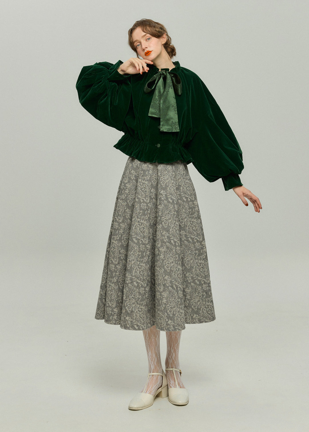 《アルファベット順に並べる》バルーンスリーブリボントップス-Green