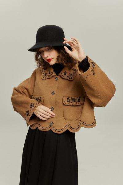 《蝶々になってしまった》スカラップデザインコート-Brown