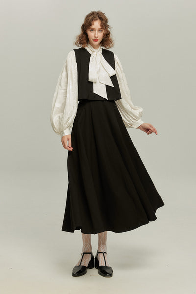 《ソファーにワックスする日》バルーンスリーブリボンタイトップス-White