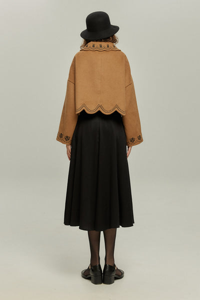 《蝶々になってしまった》スカラップデザインコート-Brown