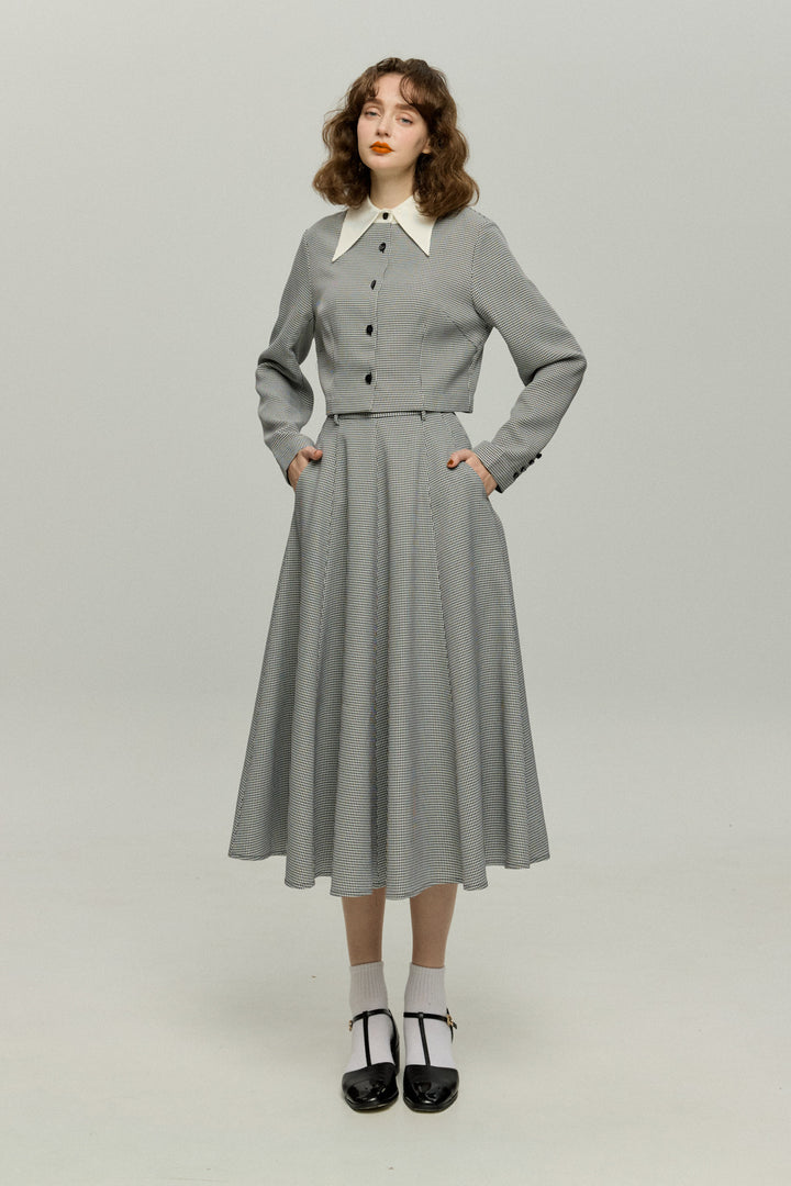 《つい一口食べちゃいました》ハイウエストサーキュラースカート-Houndstooth check