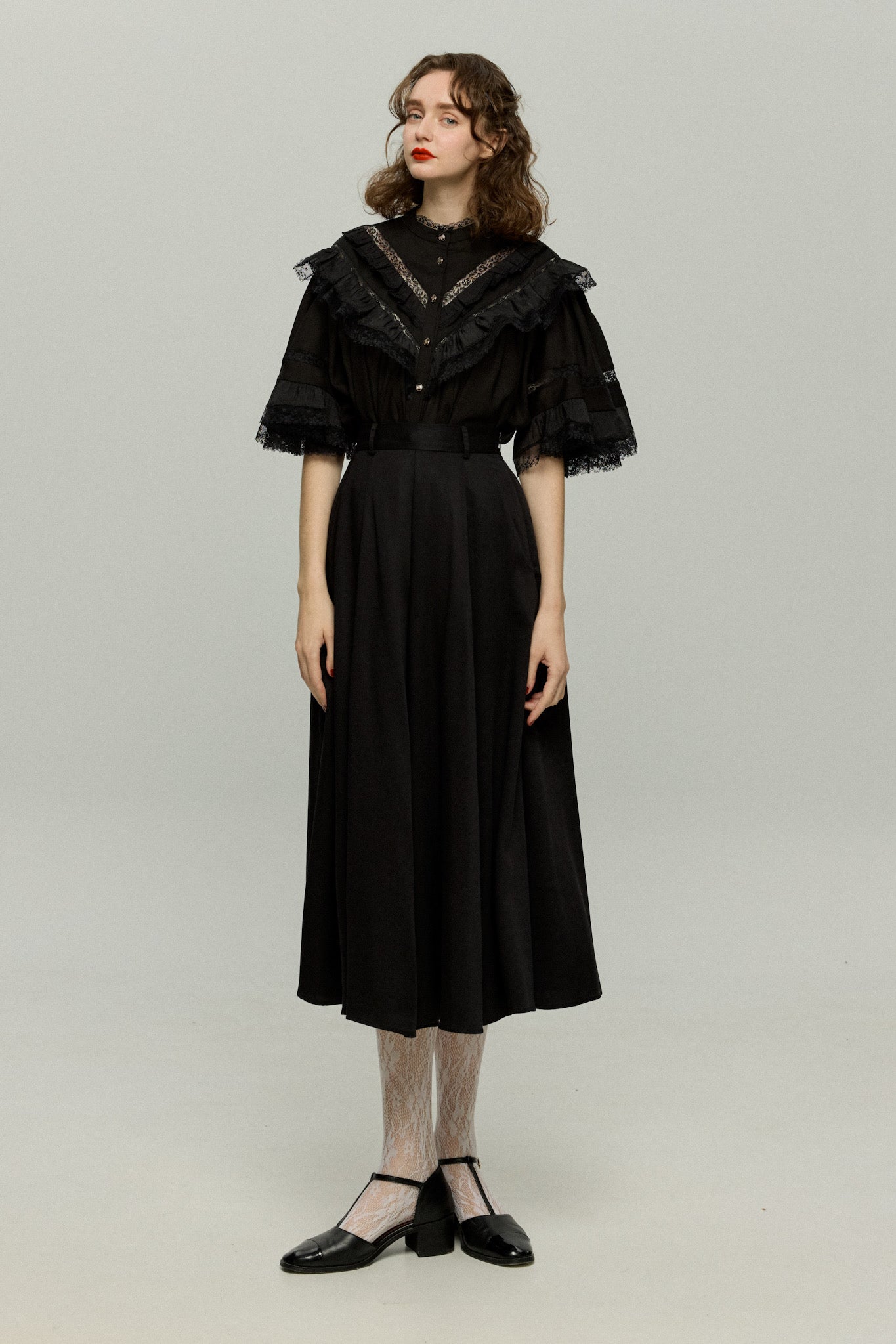 実はフォアグラ未体験》ハイウエストフレアスカート-Black – Tnewties