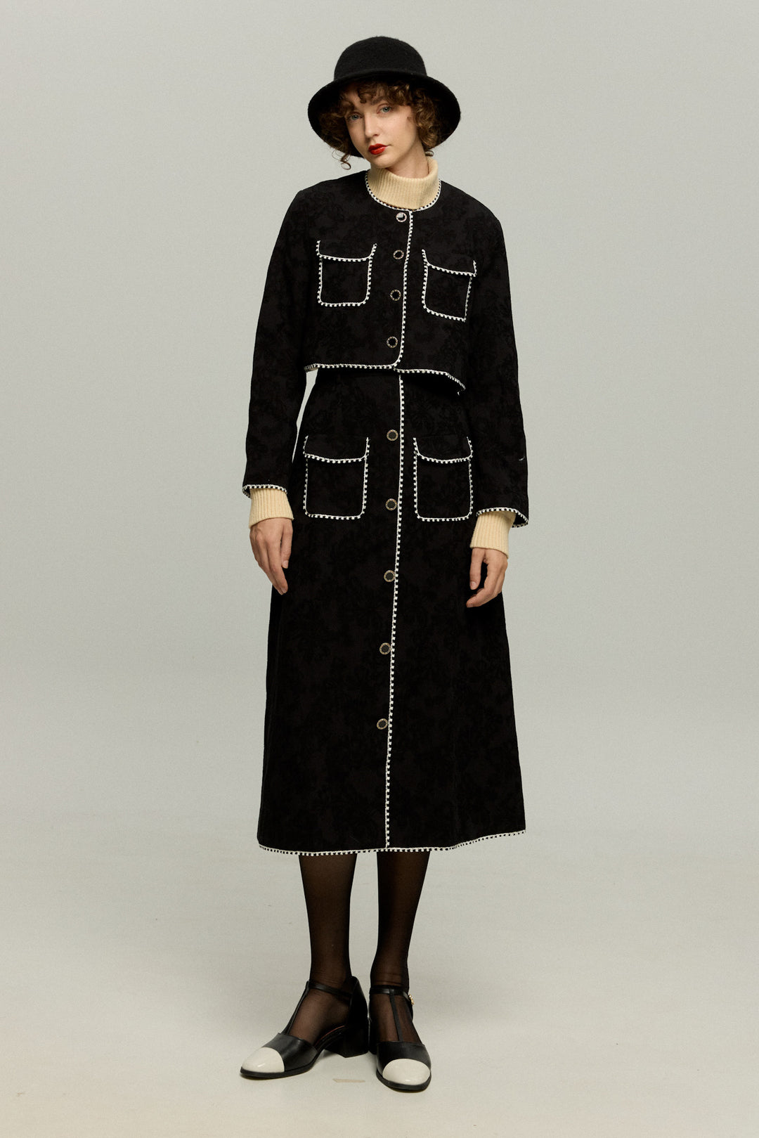 《まるで映画のワンシーンのよう》ハイウエストスカート-Black