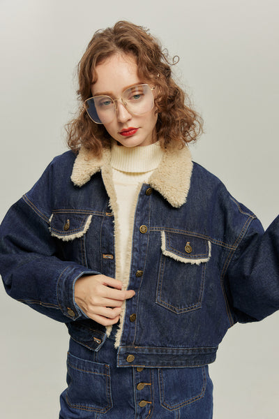 《犬のバルーンアート》ボアデニムジャケット-Navy