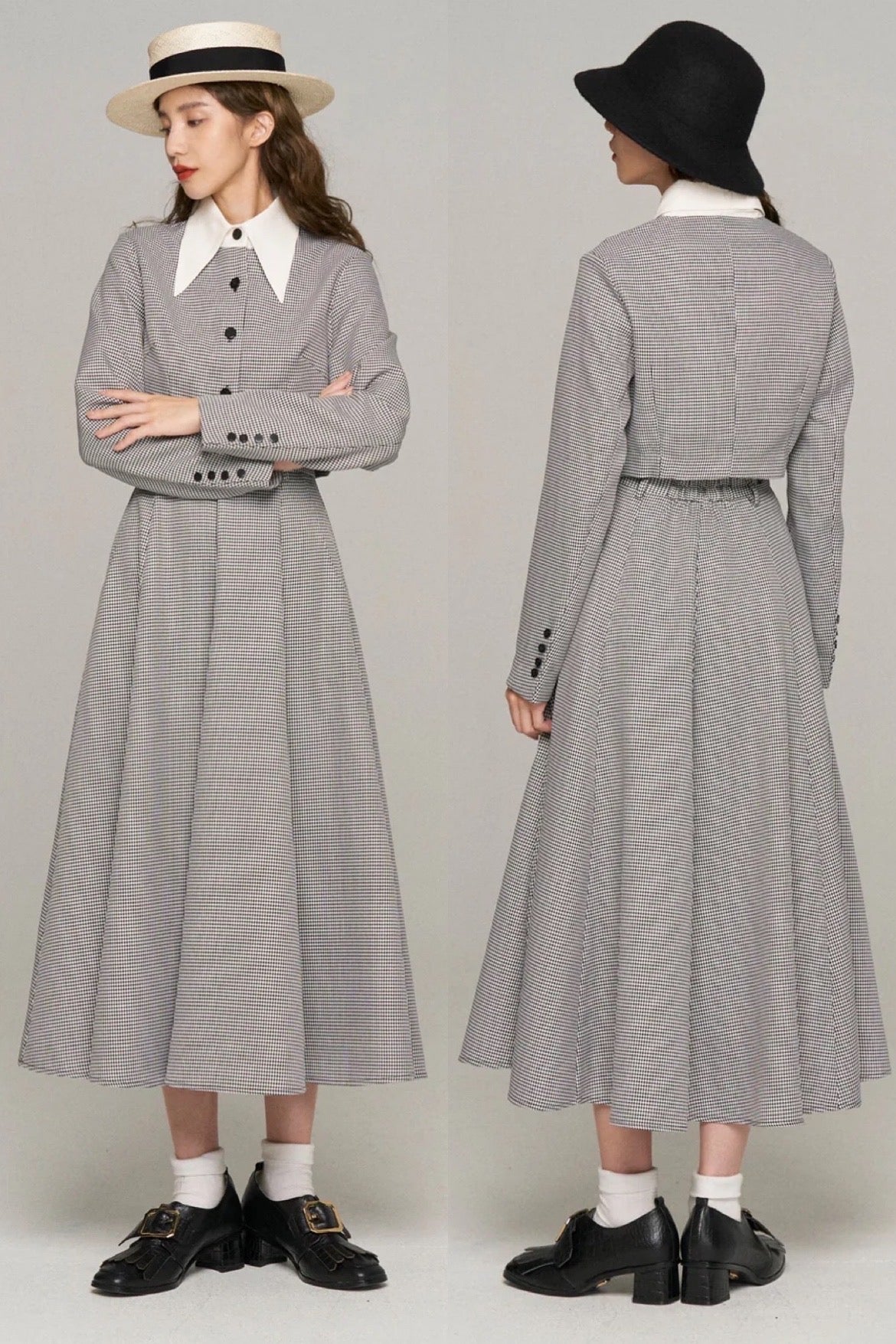 《마침내 한입 먹어버렸습니다》 하이웨스트 서큘러 스커트-Houndstooth check