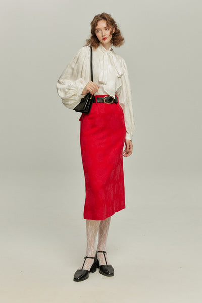 《ソファーにワックスする日》バルーンスリーブリボンタイトップス-White