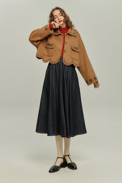 《蝶々になってしまった》スカラップデザインコート-Brown