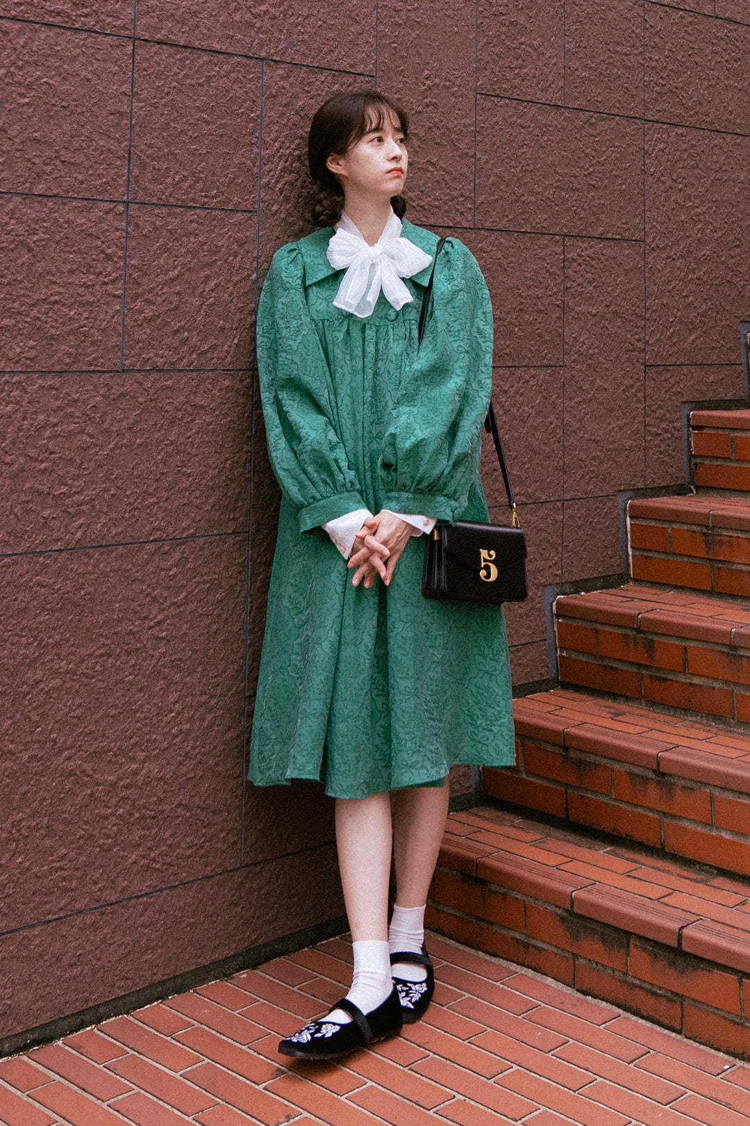 《冷めたフライドポテトが好き》バルーンスリーブドレスコート-Green