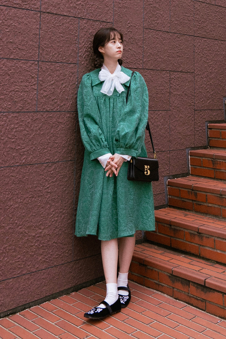 《冷めたフライドポテトが好き》バルーンスリーブドレスコート-Green