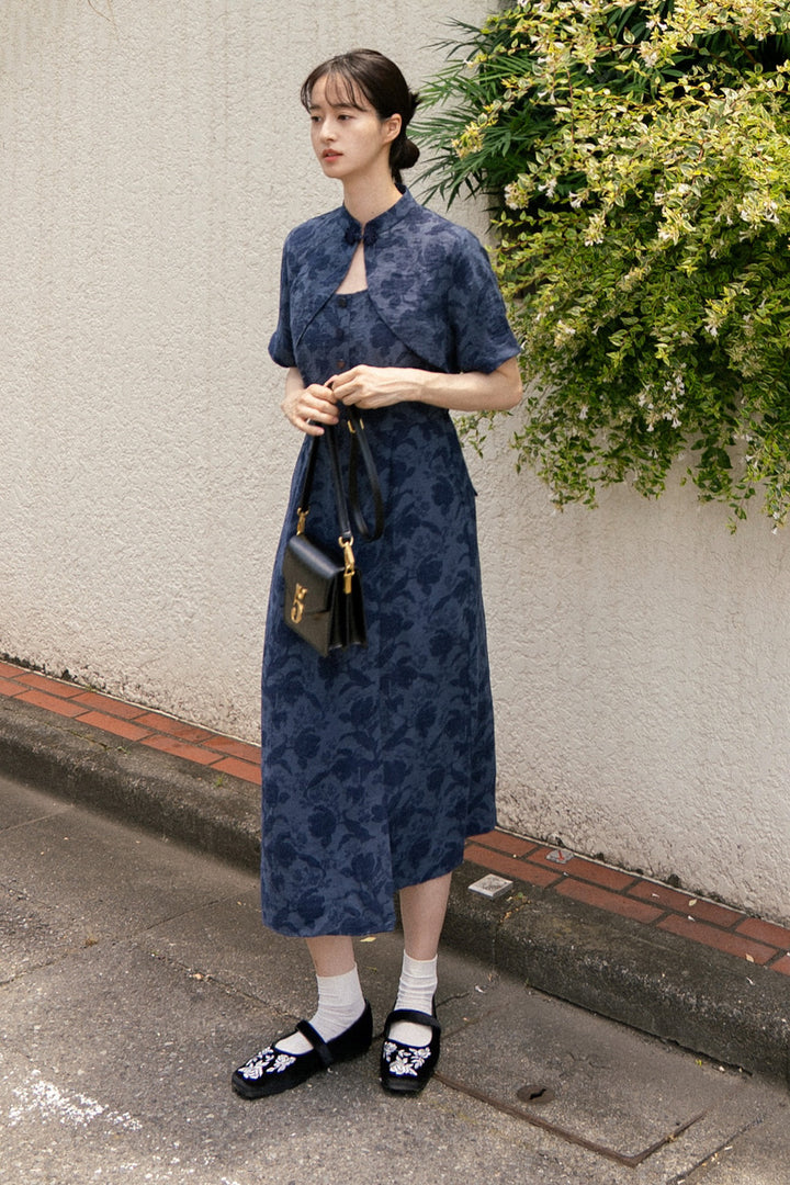 《箸の持ち方》チャイナバックルジャケット-Navy