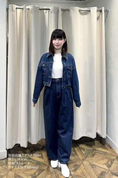 《やっと手に入れたライブチケット》ハイウエストストレートデニムパンツ-Navy