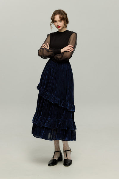 《お城を奪い返しちゃおう》ベルベットサーキュラースカート-Navy