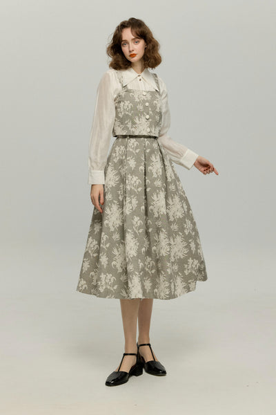 《新しい石鹸に変えた》フロントタックハイウエストスカート-Gray