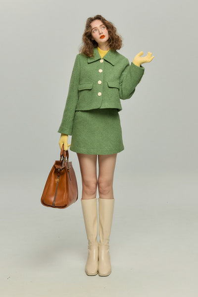 《ネイルサロンを予約しました》ハイウエストAラインスカート-Green