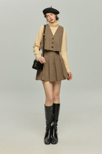 《夜のガーデナーさん》ハイウエストチェックプリーツスカート-Green