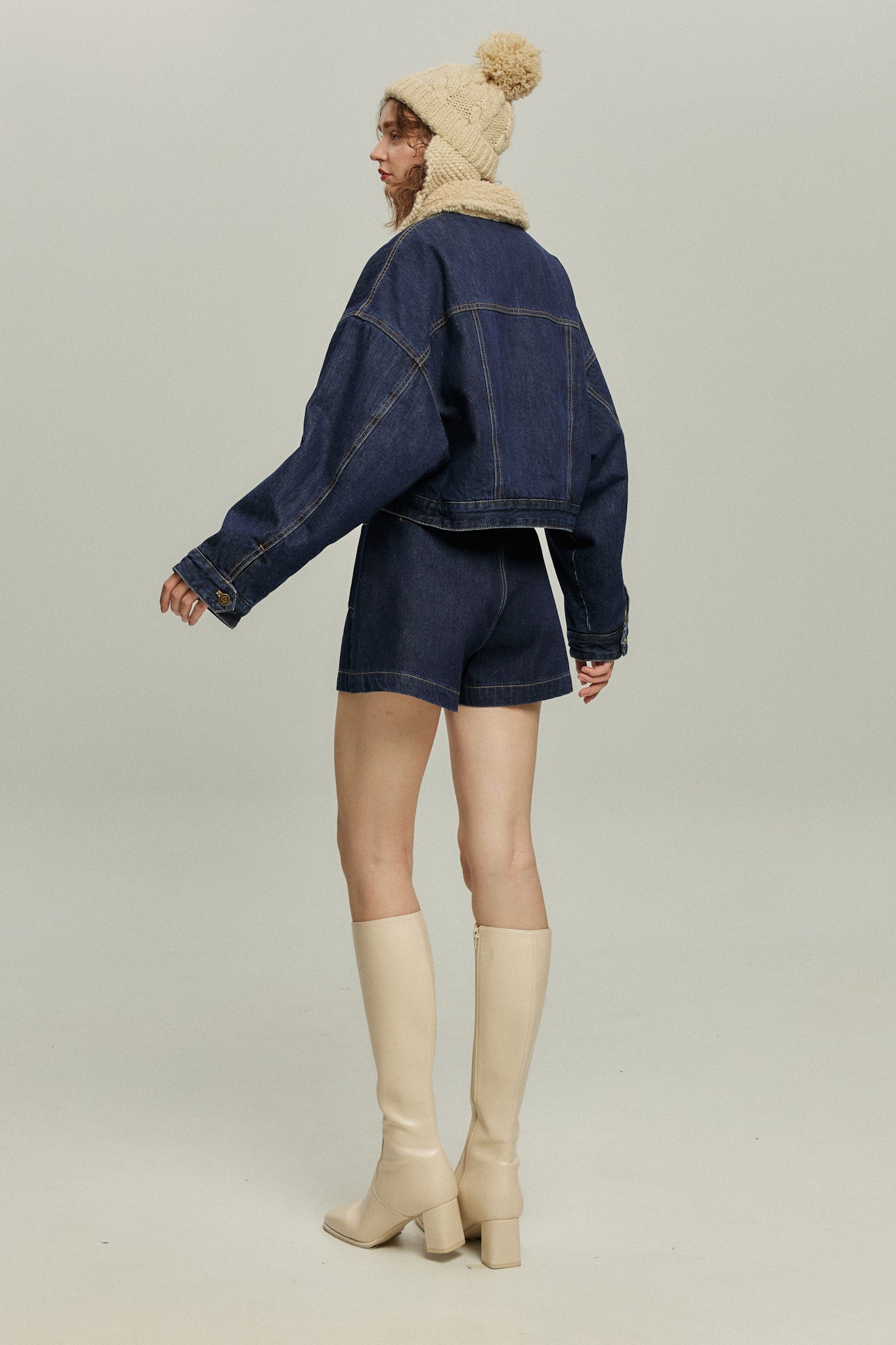 《犬のバルーンアート》ボアデニムジャケット-Navy