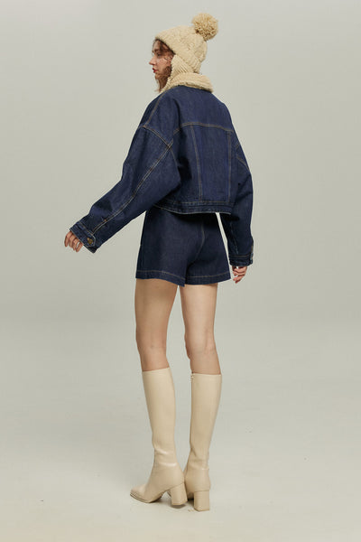 《犬のバルーンアート》ボアデニムジャケット-Navy