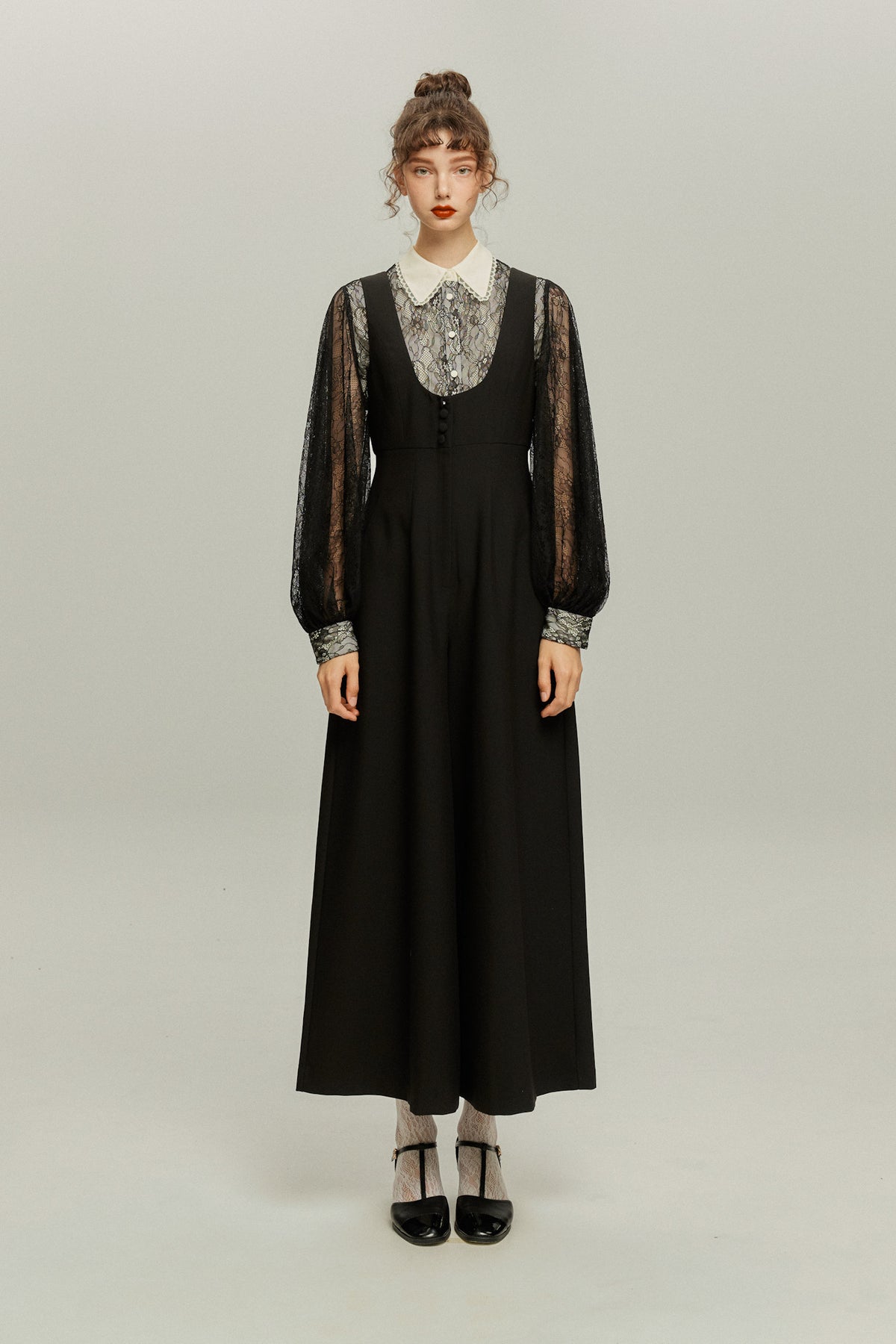 《Lucky Charm Hidden Under the Pillow》 High waist design back cross overalls - Black