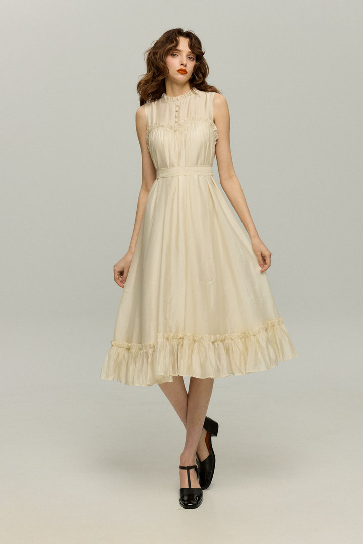 《キラキラ輝く湖面に》ラッフルトリムドレス-White