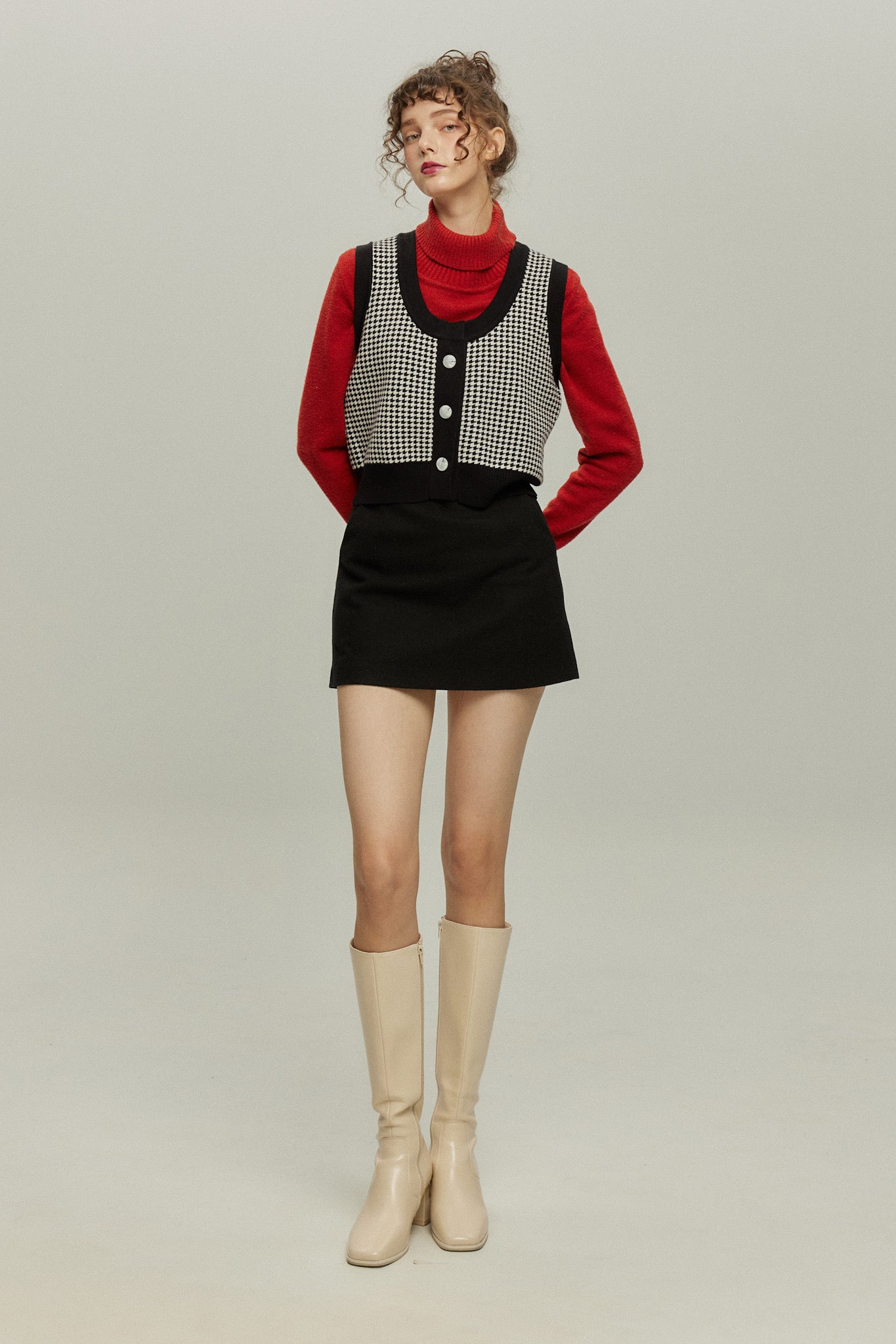 《ペイントパーティー》ウールブレンドミニスカート-Black