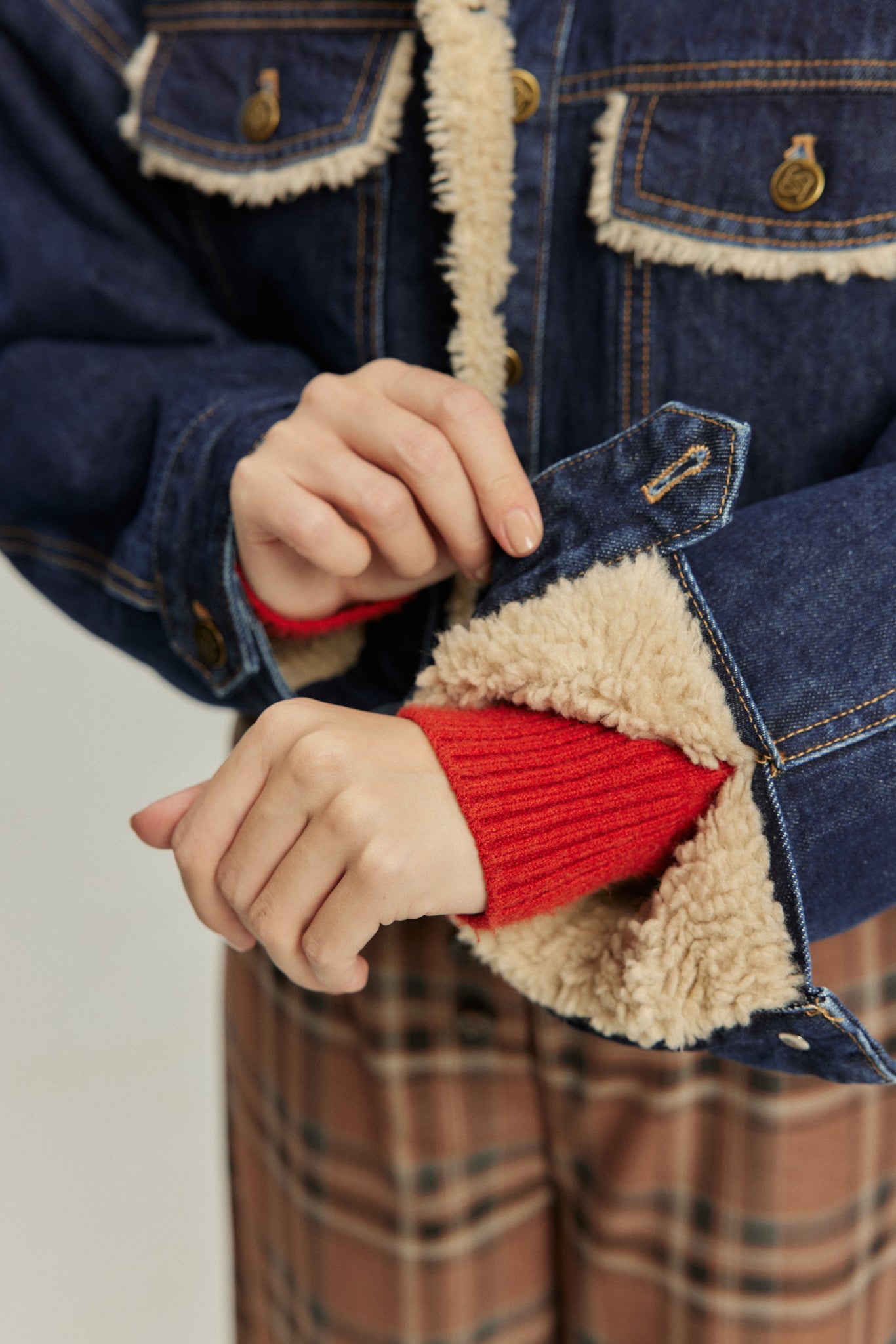 《犬のバルーンアート》ボアデニムジャケット-Navy