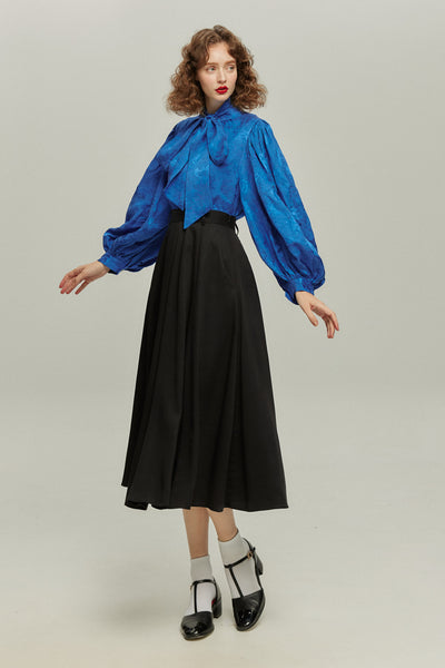 《ソファーにワックスする日》バルーンスリーブリボンタイトップス-Blue