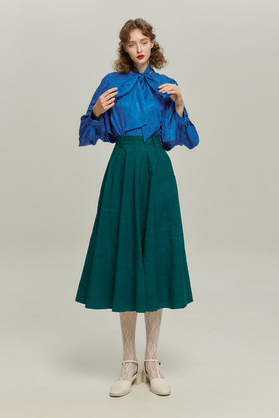 《ソファーにワックスする日》バルーンスリーブリボンタイトップス-Blue