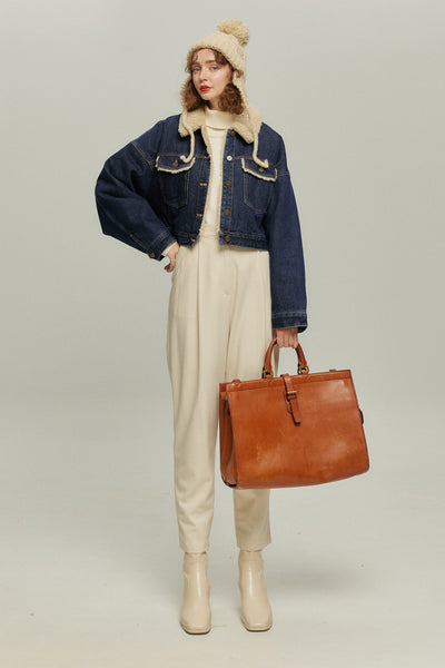 《犬のバルーンアート》ボアデニムジャケット-Navy