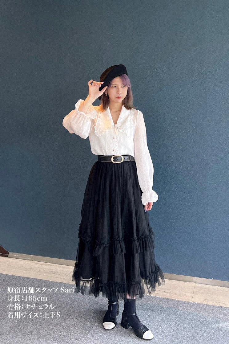 メリーがまた嫉妬している》シースルーフリルブラウス-Off White