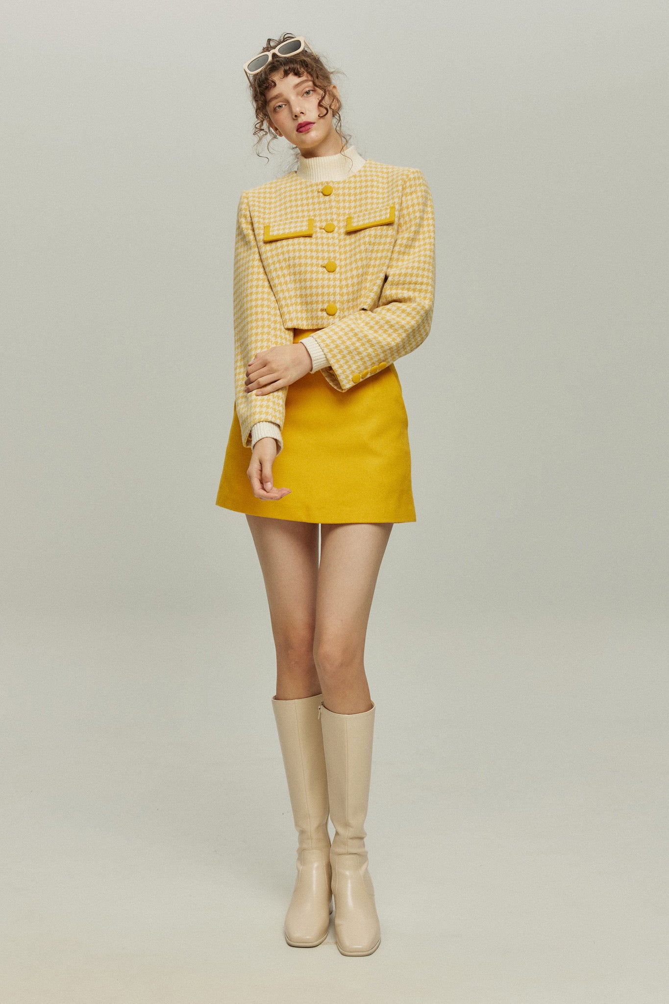 《ペイントパーティー》ウールブレンドミニスカート-Yellow