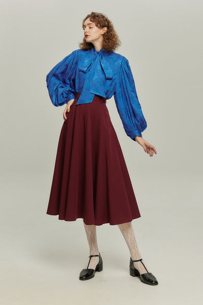 《ソファーにワックスする日》バルーンスリーブリボンタイトップス-Blue