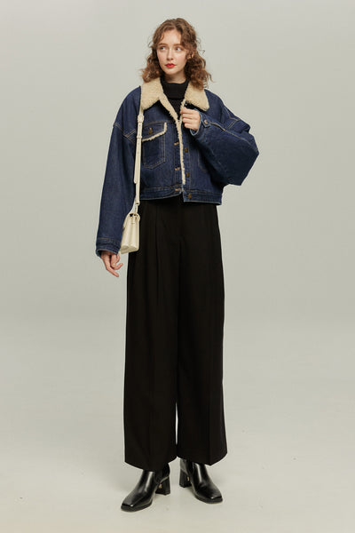 《犬のバルーンアート》ボアデニムジャケット-Navy