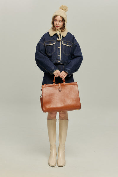 《犬のバルーンアート》ボアデニムジャケット-Navy