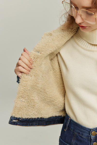 《犬のバルーンアート》ボアデニムジャケット-Navy